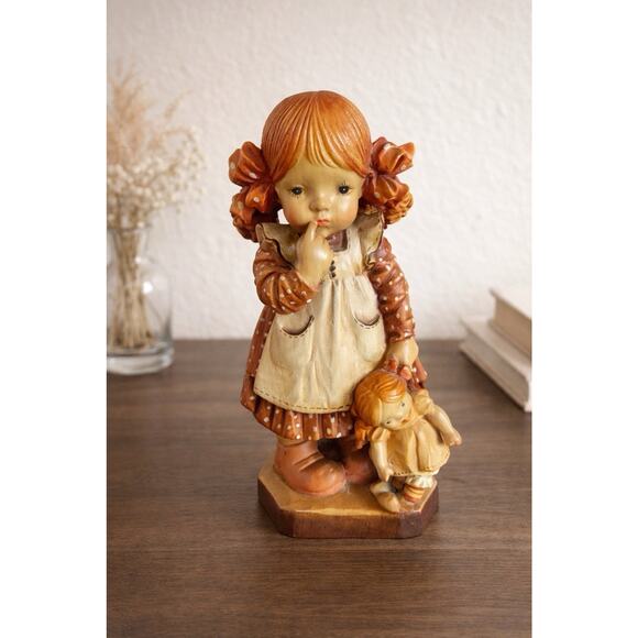 Anri Sarah Kay Wooden Figurine Girl w Doll Limited Edition 1668/4000 Italy